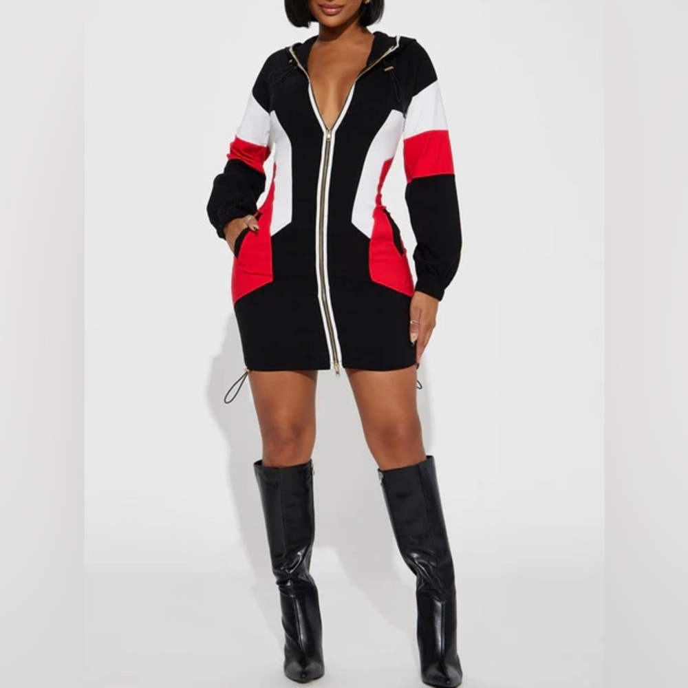 Stylish Black and Red Zip-Up Dress